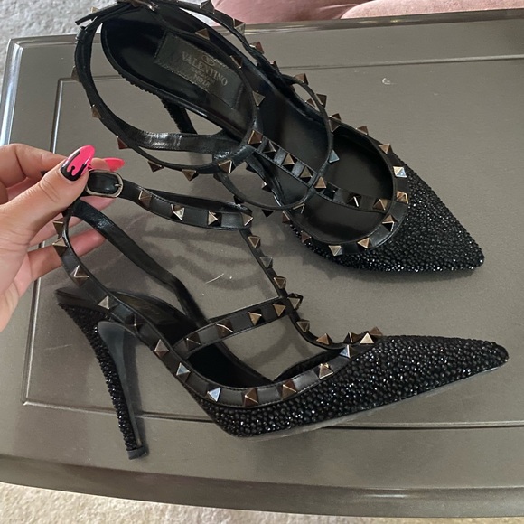 Rare Authentic Valentino Noir Rockstud Caviar Crystal/ Swarovski Pumps - Picture 7 of 13